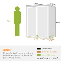 Outsunny Tuinberging 0,8m², Tuinhuis met inklapbare planken, 134 x 68,5 x 170 cm Kunststof met Afsluitbare Dubbele Deur Bodemplaat(m-3)