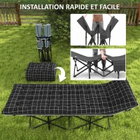 Outsunny Lit de camping pliable avec matelas, pochette latérale et sac intégré Lit de Camp tissu Oxford 190 x 67 x 37 cm Noir(m-7)