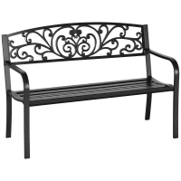 Outsunny Ławka Ogrodowa Metalowa z Wzornictwem Kwiatowym, 2-osobowa, Nośność 240 kg, Stal, 127D x 60S x 87W cm, Czarny(m-11)