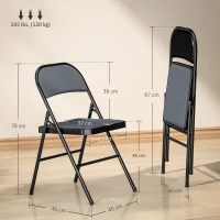 HOMCOM Conjunto de 4 Cadeiras Dobráveis para Sala de Jantar Portáteis Estrutura em Aço 45x46x78 cm Cinza(m-3)