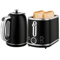 HOMCOM Wasserkocher- und Toaster-Set, LED-Anzeige, 1,7 Liter, 2200W, Retro-Design, Memory-Funktion, Schwarz(m-10)