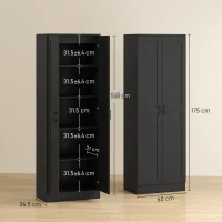 HOMCOM Armadio contenitore 2 ante con 4 ripiani, 60x36,5x175 cm, Nero(m-3)