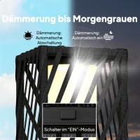 Outsunny Solar Stehlampe Rattan Solarlampen mit Automatische LED IP44 spritzwassergeschützte Solarleuchte 16x16x68 cm Schwarz(m-5)