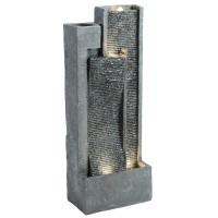 Outsunny Fântână 3 trepte pentru grădină cu iluminare LED, ghiveci, pompă, aspect piatră, reglabil 38 x 19 x 101 cm(m-1)