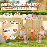AIYAPLAY Set da Giardino per Bambini Tavolo da Picnic con Ombrellone Arancione(m-4)
