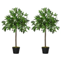 Outsunny Set of 2 90cm/3FT Artificial Bay Laurel Topiary Trees with Pot Fake Indoor Outdoor Greenery Plant Home Decor Green(m-25)