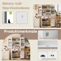 Aufbewahrungsschrank 182cm hoch mit 4 Türen 1 Schublade, 6 Staufächer 4 verstellbare Ablageflächen für Küche Wohnzimmer Weiß(m-6)