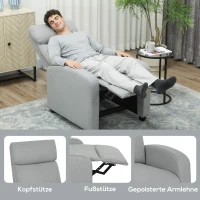 HOMCOM Relaxsessel, verstellbar 135°, ausziehbare Fußstütze, gepolsterte Lehnen, Leinen-Polyester, Hellgrau(m-6)