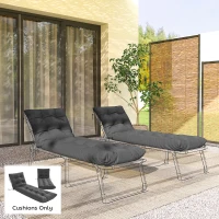 Outsunny Sun Lounger Cushions Only, Garden Lounge Chair Cushions Set of 2, Sunbed Replacement Pads with 4 Ties, Dark Grey(m-2)
