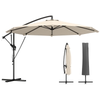 Outsunny Parasol déporté env. Ø300 cm inclinable Parasol avec manivelle Pied en croix Haubans Housse Blanc crème