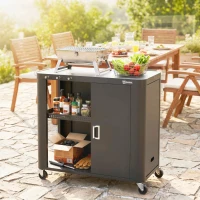 Outsunny Mueble auxiliar jardín carrito de barbacoa con ruedas con mesa lateral plegable armario estantes 166 x 54 x 88 cm negro(m-6)