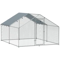 PawHut Galinheiro para Exterior 3x3,4x1,9 m Galinheiro de Aço Galvanizado com Cobertura Anti-UV Gaiola para 10-15 Galinhas Prata(m-1)