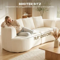 HOMCOM 3-zitsbank, 260 cm chenille sofa met brede zitvlakken, pocketveren, hoogwaardig schuim, 3 kussens, crème-wit(m-5)
