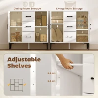 HOMCOM Nowoczesna komoda z zawiasami soft-close, szafka z 3 szufladami, 2 szklanymi drzwiami, regulowanymi półkami, MDF, biała(m-5)