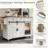 Kücheninsel mit klappbarer Tischplatte, Servierwagen auf Rollen mit 2 Schiebetüren und 3 Schubladen, 140 x 45/73 x 94 cm, Weiß(m-6)