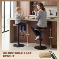 HOMCOM Barkrukken Set van 2, Verstelbare Draaistoelen met Zadelzitting van Iepenhout in Donkerbruin(m-4)