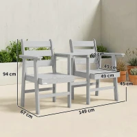 Outsunny Outdoor Garden Loveseat, Embossed Wooden Jack and Jill Garden Seat with Integrated Table, Grey(m-3)