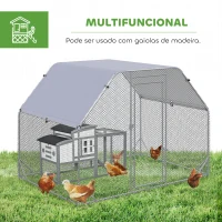 PawHut Galinheiro para Exterior Grande de Aço Galvanizado 280x190x195 cm Gaiola para Galinhas com Cobertura de Tecido Oxford Prata(m-6)