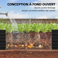 Outsunny Jardinière rectangulaire potager de jardin en acier galvanisé bordure de sécurité et fond ouvert 150x70x30cm gris foncé(m-5)