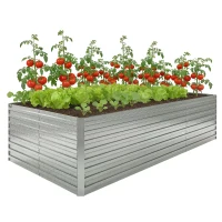 Outsunny Jardinera exterior, jardinera elevada galvanizada borde de seguridad y fondo abierto 240 x 120 x 60 cm gris plateado(m-7)