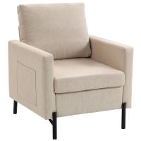 HOMCOM Fauteuil de salon, canapé 1 place rembourré avec accoudoirs, assise large et pieds en acier, 73 x 77 x 87 cm, beige
