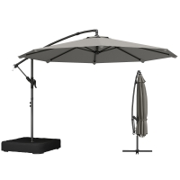 Outsunny Parasol Déporté de Jardin 3 m avec Base Croisée, Sac de Sable, Parasol Banane Rotatif 360°, Gris