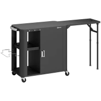Outsunny Garten-Servierwagen Grillwagen auf Rollen mit klappbarer Seitenablage Schrank und Regalen 166 x 54 x 88 cm schwarz(m-1)