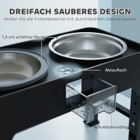 PawHut Erhöhter Hundenapf Höhenverstellbar Futternapf mit Wassernapf 2 Edelstahlnäpfen für kleine bis große Hunde Schwarz(m-5)