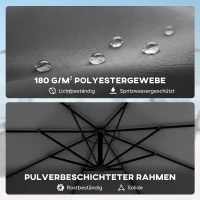 Outsunny Ampelscherm Ø300 cm Verstelbaar Parasol met Draaimechanisme Kruisvoet Windkoorden Beschermhoes Donkergrijs(m-6)