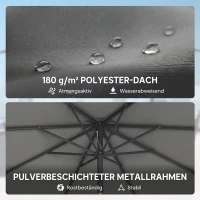 Outsunny Parasol Ø300 cm Neigbaar Balkonparasol met Slinger, Kruisvoet en Zandzak, UV 30+, Intrekbaar, Donkergrijs(m-7)