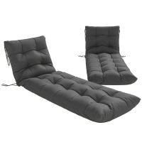 Outsunny Sun Lounger Cushions Only, Garden Lounge Chair Cushions Set of 2, Sunbed Replacement Pads with 4 Ties, Dark Grey