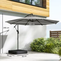 Outsunny Parasol Déporté de Jardin 3 m avec Base Croisée, Sac de Sable, Parasol Banane Rotatif 360°, Gris(m-3)