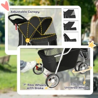 PawHut Hondenwagen Opvouwbaar Hondenbuggy met Opbergmand, Kussen, Netvenster en Bekerhouder voor Kleine Honden tot 10kg, Zwart(m-6)