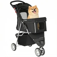 PawHut Foldable Pet Stroller Dog Buggy with Storage Basket Cushion Mesh Window Cup Holder for Small Dogs up to 10 kg Black(m-6)