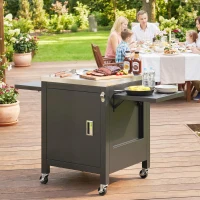 Outsunny Garten-Servierwagen Grillwagen auf Rollen mit Edelstahl-Arbeitsplatte Papiertuchhalter, 140,5 x 68 x 89 cm Schwarz(m-6)