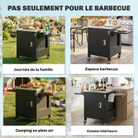Outsunny Garten-Servierwagen Grillwagen auf Rollen mit Edelstahl-Arbeitsplatte Papiertuchhalter, 140,5 x 68 x 89 cm Schwarz(m-5)