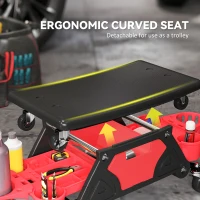 Taboret warsztatowy HOMCOM z odłączanym siedziskiem, miejscem na narzędzia, wysokość 33 cm, obrotowy, do 135 kg, czerwony(m-5)