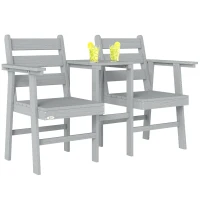 Outsunny Outdoor Garden Loveseat, Embossed Wooden Jack and Jill Garden Seat with Integrated Table, Grey(m-10)
