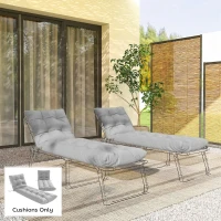 Outsunny Sun Lounger Cushions Only, Garden Lounge Chair Cushions Set of 2, Sunbed Replacement Pads with 4 Ties, Light Grey(m-2)