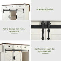 Kücheninsel mit klappbarer Tischplatte, Servierwagen auf Rollen mit 2 Schiebetüren und 3 Schubladen, 140 x 45/73 x 94 cm, Weiß(m-5)