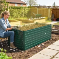 Outsunny Jardineira Elevada Galvanizada Retangular para Exterior Fundo Aberto 160x80x60 cm Verde(m-3)