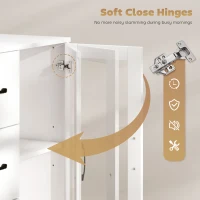 HOMCOM Nowoczesna komoda z zawiasami soft-close, szafka z 3 szufladami, 2 szklanymi drzwiami, regulowanymi półkami, MDF, biała(m-6)