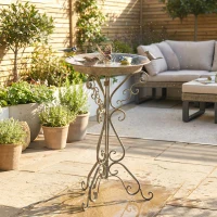 Outsunny Bebedouro para Pássaros com Estátua de Pássaro e Base Decorativa Bacia Vintage para Jardim Verde(m-2)