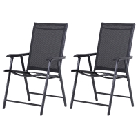 Outsunny Set 2 Sedie da Giardino Pieghevoli con Braccioli in Metallo e Texteline, 58x64x94cm, Nero