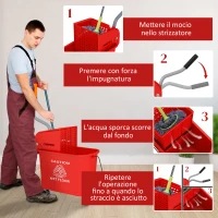 HOMCOM Carrello Pulizie Carrello Lavapavimenti con Strizzatore 60x27x70.5cm Rosso(m-6)