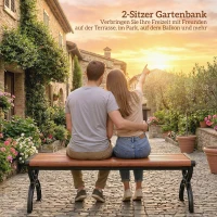 Outsunny Gartenbank 2-Sitzer, Outdoor-Bank mit Metallrahmen und Latten-Sitz, Terrassenmöbel für Garten und Terrasse(m-4)