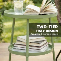 Outsunny Patio Side Table, 2-Tier Round Coffee End Table for Garden Balcony Living Room Bedroom, Light Green(m-4)