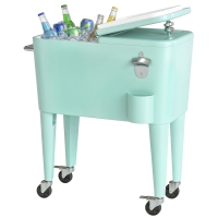 Outsunny Chariot Réfrigéré pour Boissons 56 L avec Roues Ouvre-bouteille Récupérateur de Capsules et Poignée pour Patio Fête 75x35x78 cm Vert Clair