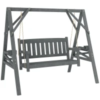 Outsunny Balanço para 2 Pessoas Banco de Balanço de Madeira com Prateleiras Suporte para Bebidas e Correntes Metálicas Cinza(m-1)