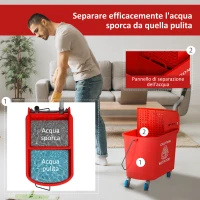 HOMCOM Carrello Pulizie Carrello Lavapavimenti con Strizzatore 60x27x70.5cm Rosso(m-5)